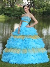 Designer Aqua Blue With Gold Details Quince Gown Like Cakes