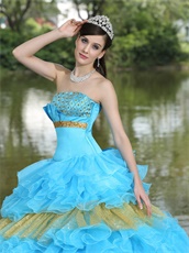 Designer Aqua Blue With Gold Details Quince Gown Like Cakes