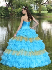 Designer Aqua Blue With Gold Details Quince Gown Like Cakes