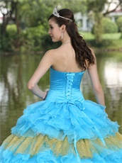 Designer Aqua Blue With Gold Details Quince Gown Like Cakes