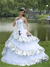 Ball Gown Skirt White Quinceanera Dress Silver Details For Military Ball