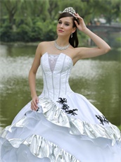 Ball Gown Skirt White Quinceanera Dress Silver Details For Military Ball