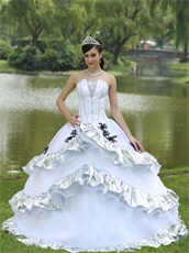 Ball Gown Skirt White Quinceanera Dress Silver Details For Military Ball