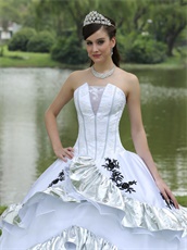 Ball Gown Skirt White Quinceanera Dress Silver Details For Military Ball