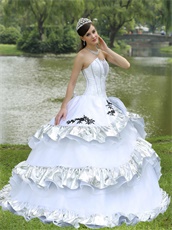 Ball Gown Skirt White Quinceanera Dress Silver Details For Military Ball