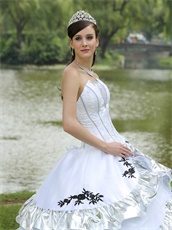 Ball Gown Skirt White Quinceanera Dress Silver Details For Military Ball