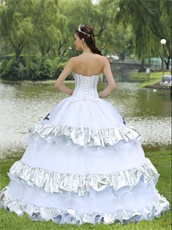 Ball Gown Skirt White Quinceanera Dress Silver Details For Military Ball