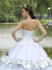 Ball Gown Skirt White Quinceanera Dress Silver Details For Military Ball