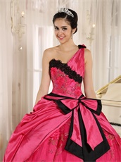 One Shoulder Coral Taffeta Puffy Senior High School Graduation Ball Gown