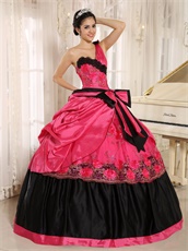 One Shoulder Coral Taffeta Puffy Senior High School Graduation Ball Gown