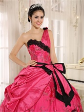 One Shoulder Coral Taffeta Puffy Senior High School Graduation Ball Gown