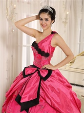 One Shoulder Coral Taffeta Puffy Senior High School Graduation Ball Gown
