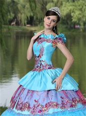 Exclusive Off Shoulder Appliques Cakes Ball Gown Quinceanera Dress Aqua