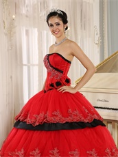 Pretty Lacework Layers Cake Quinceanera Ball Gown Red With Black Detail