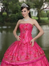 Floor-length Fuchsia Taffeta Modest Style For 2019 Quinceanera Dress