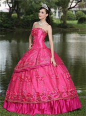 Floor-length Fuchsia Taffeta Modest Style For 2019 Quinceanera Dress