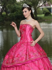 Floor-length Fuchsia Taffeta Modest Style For 2019 Quinceanera Dress