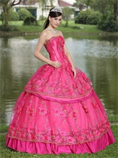 Floor-length Fuchsia Taffeta Modest Style For 2019 Quinceanera Dress