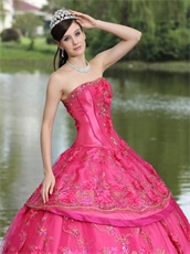 Floor-length Fuchsia Taffeta Modest Style For 2019 Quinceanera Dress