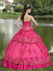 Floor-length Fuchsia Taffeta Modest Style For 2019 Quinceanera Dress