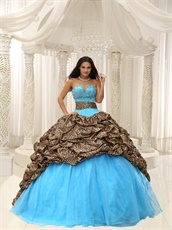 V-Shaped Leopard Bubble Train Aqua Quinceanera Court Dress Exquisite Style