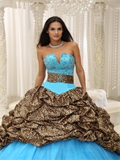 V-Shaped Leopard Bubble Train Aqua Quinceanera Court Dress Exquisite Style