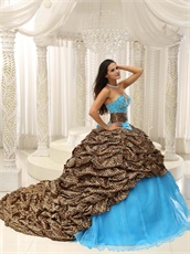 V-Shaped Leopard Bubble Train Aqua Quinceanera Court Dress Exquisite Style