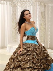 V-Shaped Leopard Bubble Train Aqua Quinceanera Court Dress Exquisite Style