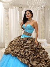 V-Shaped Leopard Bubble Train Aqua Quinceanera Court Dress Exquisite Style