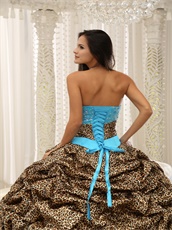 V-Shaped Leopard Bubble Train Aqua Quinceanera Court Dress Exquisite Style