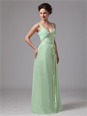 V-neck Straps Apple Green Mother Evening Dress Custom Fit Free