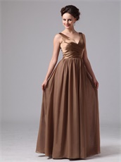 Brown Chiffon Floor Length V-neck Mother Of The Bride Dress Best-Selling