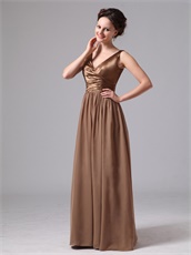 Brown Chiffon Floor Length V-neck Mother Of The Bride Dress Best-Selling