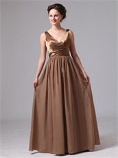 Brown Chiffon Floor Length V-neck Mother Of The Bride Dress Best-Selling