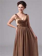 Brown Chiffon Floor Length V-neck Mother Of The Bride Dress Best-Selling