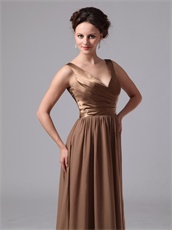 Brown Chiffon Floor Length V-neck Mother Of The Bride Dress Best-Selling