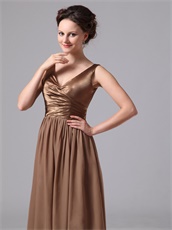 Brown Chiffon Floor Length V-neck Mother Of The Bride Dress Best-Selling