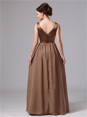 Brown Chiffon Floor Length V-neck Mother Of The Bride Dress Best-Selling