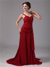 Wine Red Spaghetti Straps Mother Of The Bride Dress As Gift