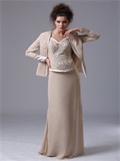 Decent Champagne Long Bridal Mother Dress With Jacket Cold Winter Wear