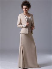 Decent Champagne Long Bridal Mother Dress With Jacket Cold Winter Wear