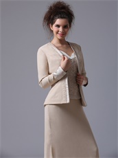 Decent Champagne Long Bridal Mother Dress With Jacket Cold Winter Wear