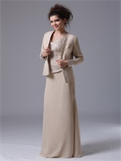 Decent Champagne Long Bridal Mother Dress With Jacket Cold Winter Wear