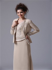 Decent Champagne Long Bridal Mother Dress With Jacket Cold Winter Wear