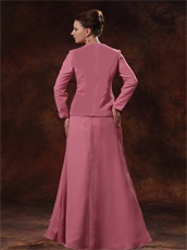 Dark Rose Pink Two Pieces Mother Formal Dress With Coat Winter Keep Warm