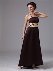 Spaghetti Straps Mother Of The Bride Elegant Brown Dress With Gold Sash