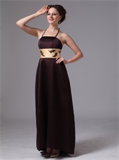 Spaghetti Straps Mother Of The Bride Elegant Brown Dress With Gold Sash