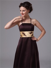 Spaghetti Straps Mother Of The Bride Elegant Brown Dress With Gold Sash