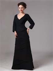 Black Chiffon And Lace Crossed Layers Mother Bride Dress 3/4 Length Sleeves