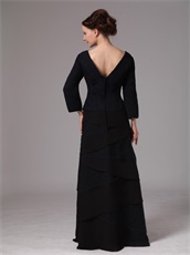 Black Chiffon And Lace Crossed Layers Mother Bride Dress 3/4 Length Sleeves